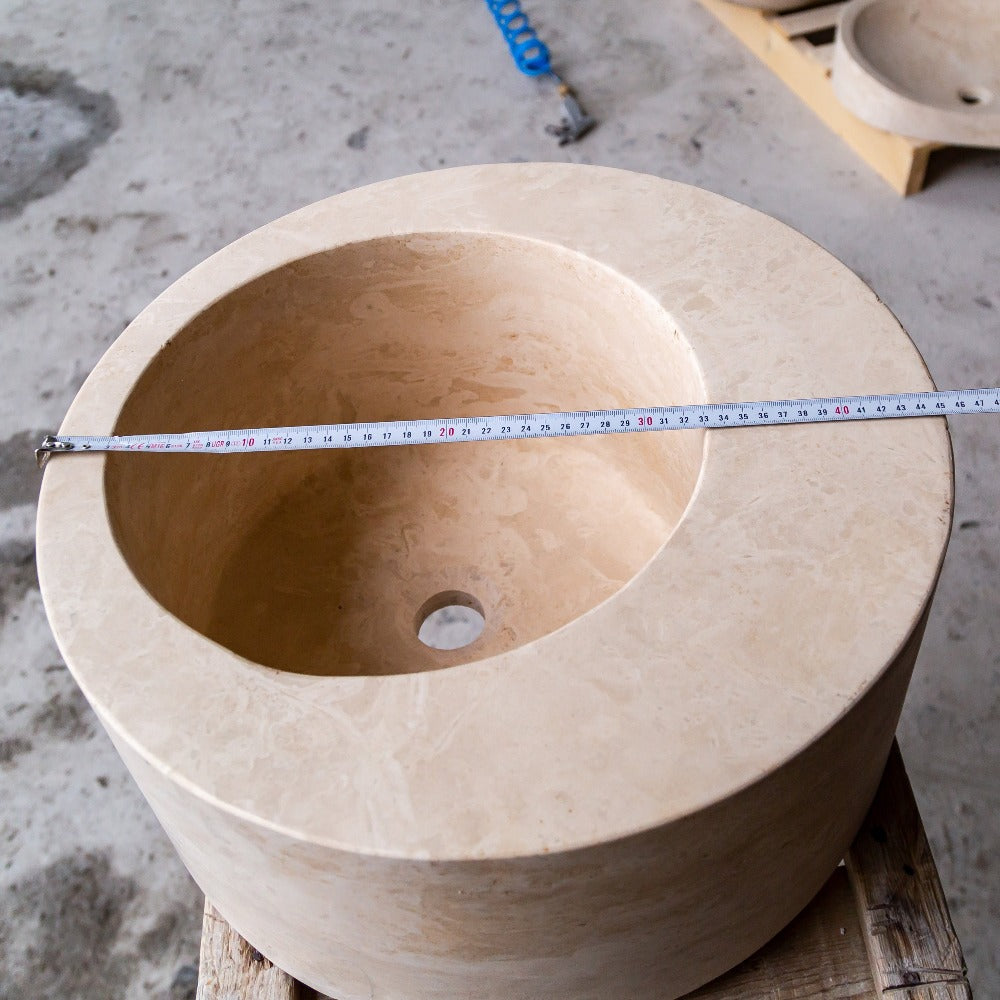Natural Stone Light Beige Travertine Round Sink Honed (D)18