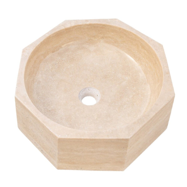 Light Beige Travertine Octagon Vessel Sink Bowl Polished (D)16