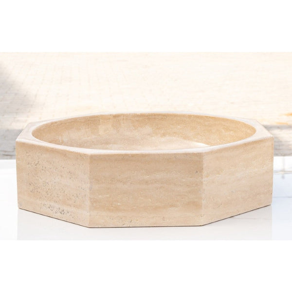 Light Beige Travertine Octagon Vessel Sink Bowl Polished (D)16