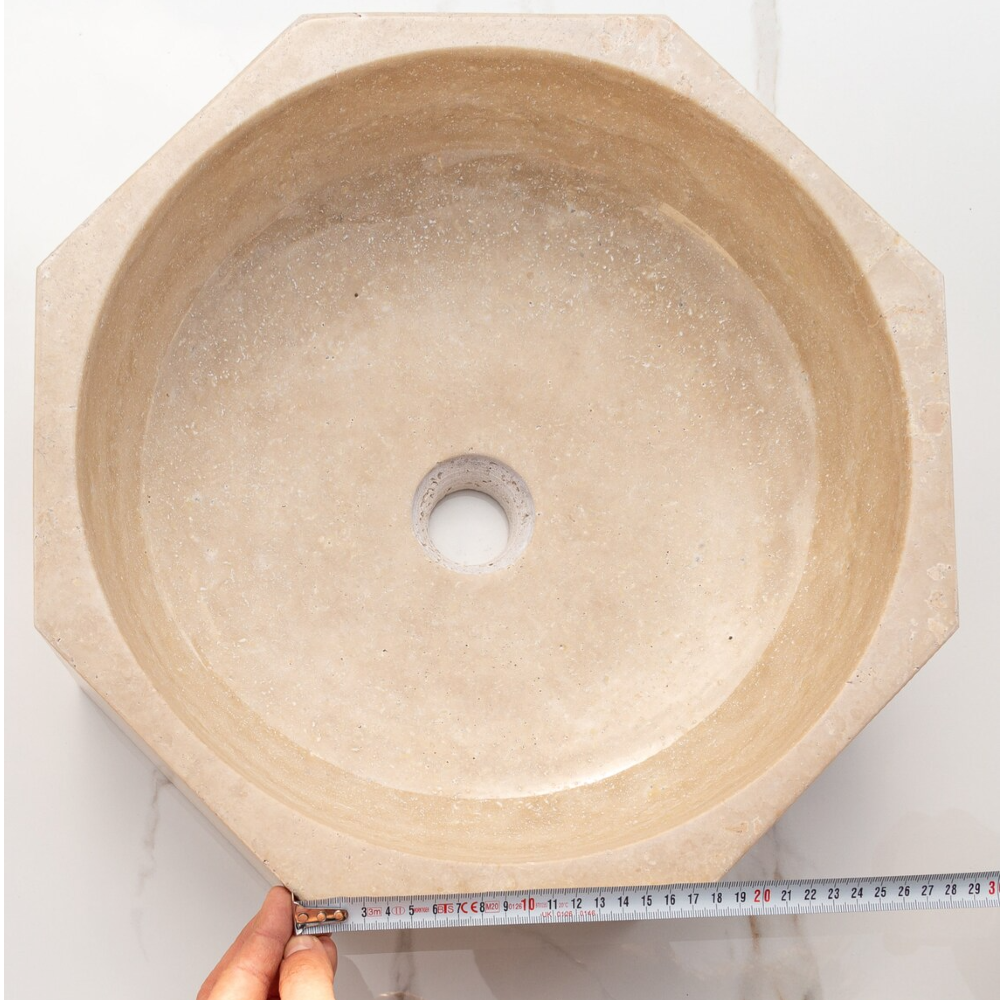 Light Beige Travertine Octagon Vessel Sink Bowl Polished (D)16