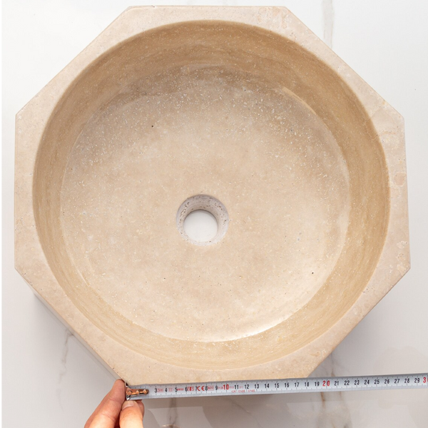 Light Beige Travertine Octagon Vessel Sink Bowl Polished (D)16