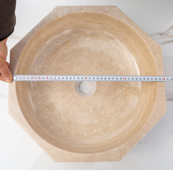 Light Beige Travertine Octagon Vessel Sink Bowl Polished (D)16