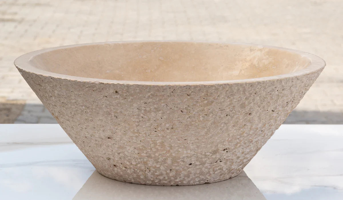 Light Beige Travertine V-Shape Tapered Above Vanity Bathroom Sink (D)16