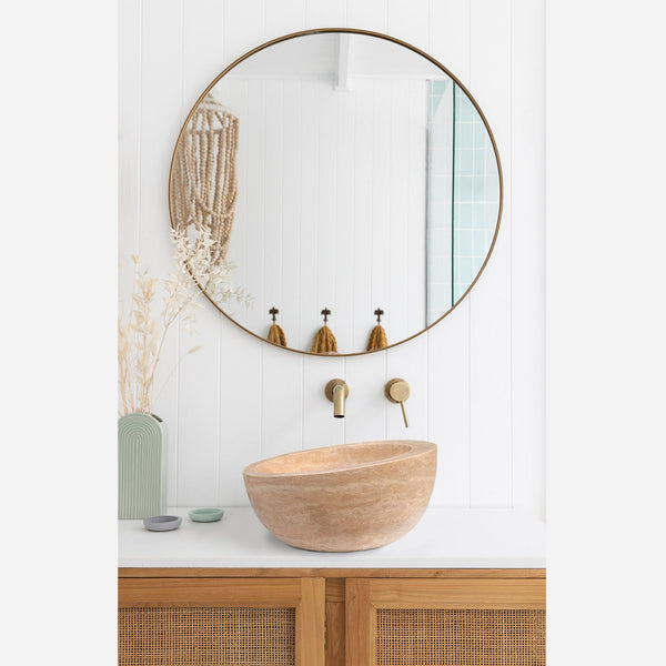 Light Beige Travertine Sloped Bathroom Vessel Sink Honed (D)16