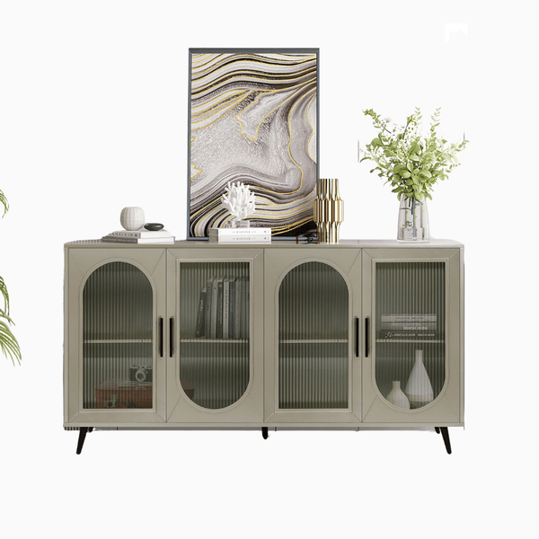 Wood TV Stand with Storage Cabinet & Adjustable Shelves