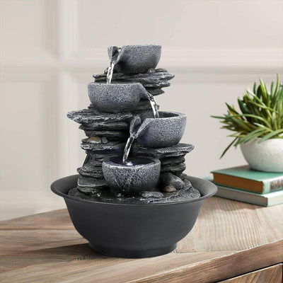 Resin Mini Slate Bowl Tabletop Water Fountain 10 Inch