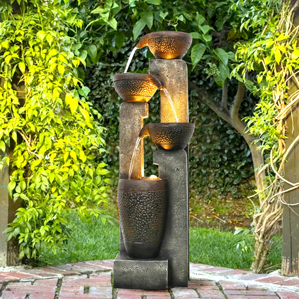Resin Stacked Clay Pot Outdoor Water Fountain 40 Inch