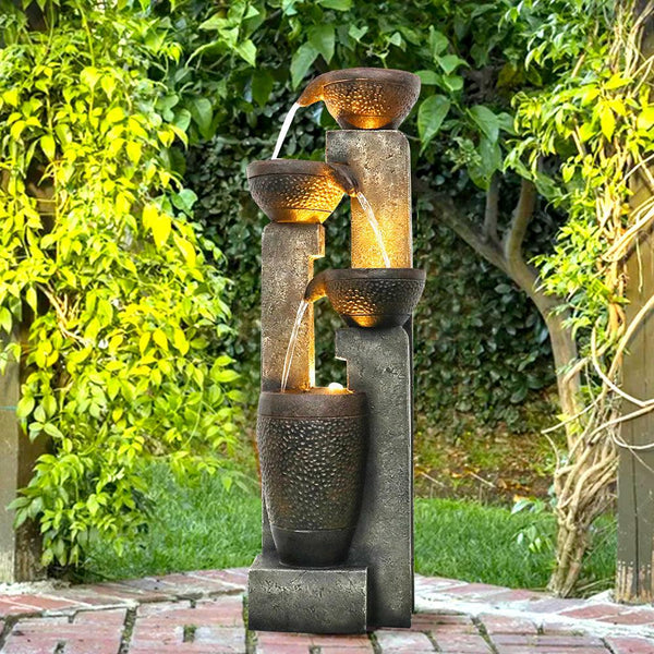 Resin Stacked Clay Pot Outdoor Water Fountain 40 Inch