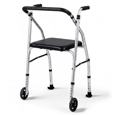 Lightweight Aluminum Mobility Walker for Seniors with 2 Wheels 5-Level Adjustable Height and Padded Seat-Sliver