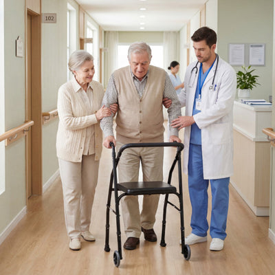 Lightweight Aluminum Mobility Walker for Seniors with 2 Wheels 5-Level Adjustable Height and Padded Seat-Black
