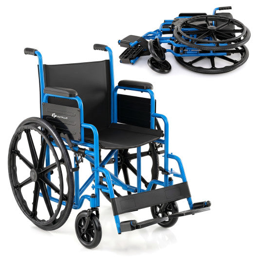 Lightweight Folding Wheelchair for Adults with Swing-Away Footrest and Desk Arm-Navy