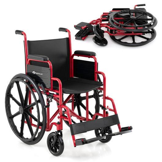 Lightweight Folding Wheelchair for Adults with Swing-Away Footrest and Desk Arm-Red