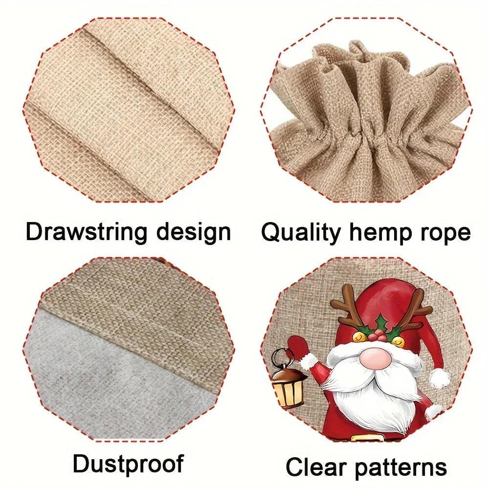 Linen Christmas Gift Bag Set, Santa Claus Drawstring Bags