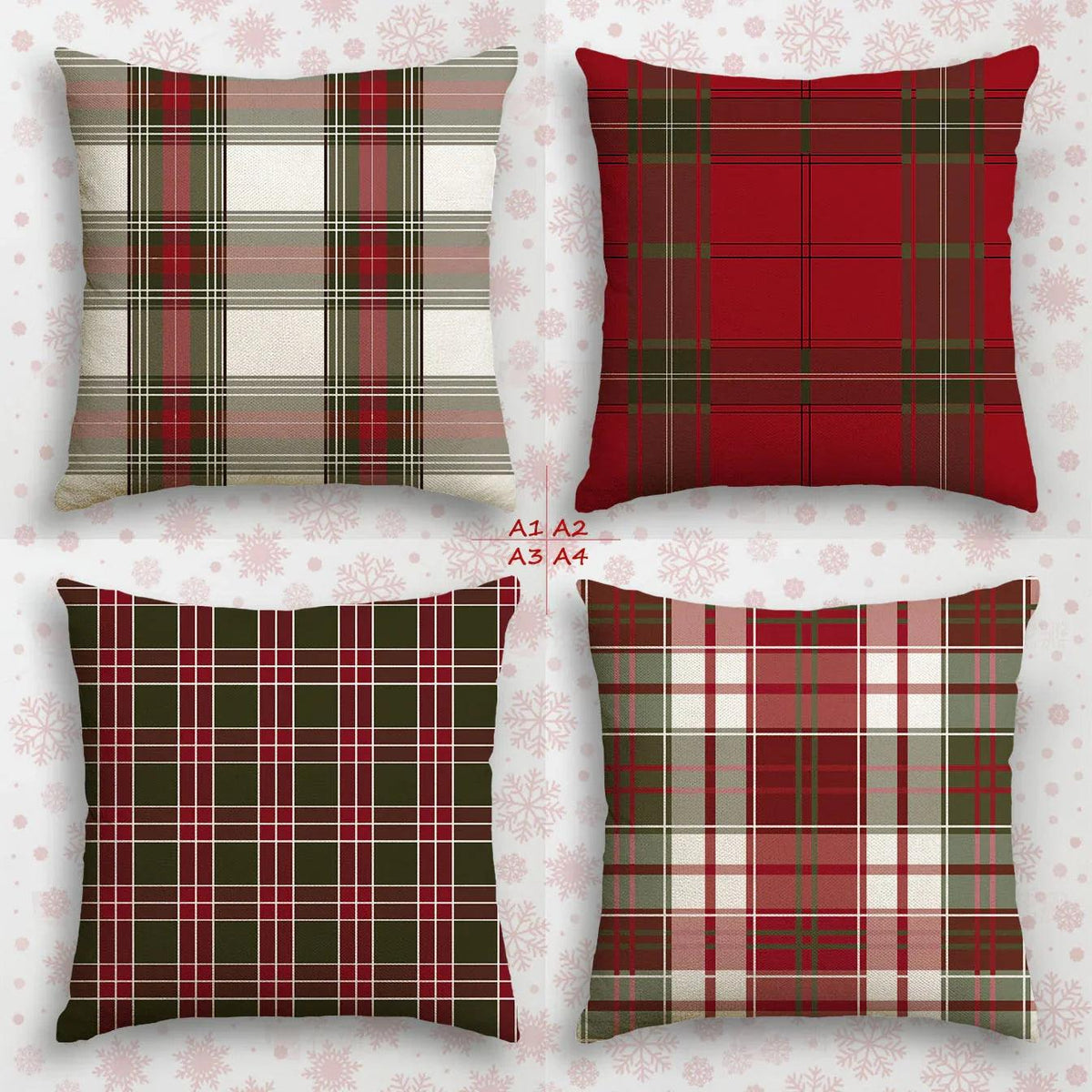 Linen Christmas Pillow Covers, Red Plaid Pattern, 18