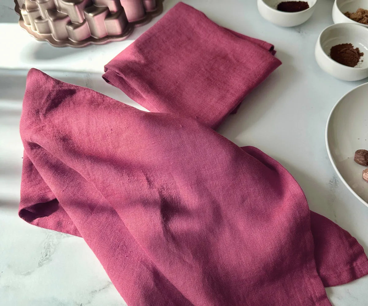 Magenta Pink Linen Dish Towels