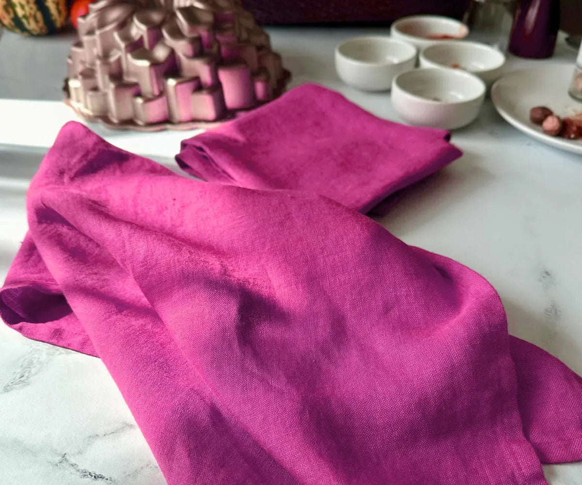 Magenta Pink Linen Dish Towels