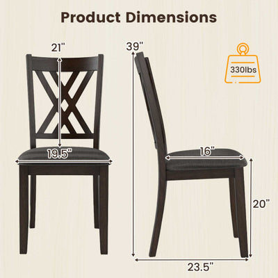 Linen Fabric Upholstered Wooden Dining Chair Set of 2 with Rubber Wood Frame for Dining Room-Gray