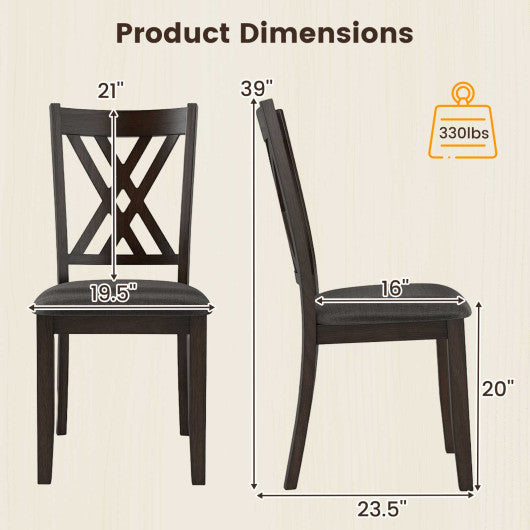 Linen Fabric Upholstered Wooden Dining Chair Set of 2 with Rubber Wood Frame for Dining Room-Gray