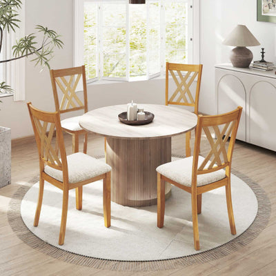 Linen Fabric Upholstered Wooden Dining Chair Set of 4 with Rubber Wood Frame for Dining Room-Natural