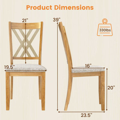 Linen Fabric Upholstered Wooden Dining Chair Set of 4 with Rubber Wood Frame for Dining Room-Natural