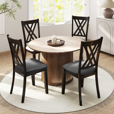 Linen Fabric Upholstered Wooden Dining Chair Set of 4 with Rubber Wood Frame for Dining Room-Gray
