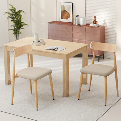 Linen Fabric Upholstered Modern Dining Chair Set of 2 with Padded Seat and Curved Back-Oak
