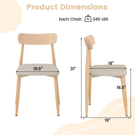 Linen Fabric Upholstered Modern Dining Chair Set of 2 with Padded Seat and Curved Back-Oak