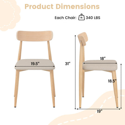 Linen Fabric Upholstered Modern Dining Chair Set of 2 with Padded Seat and Curved Back-Oak