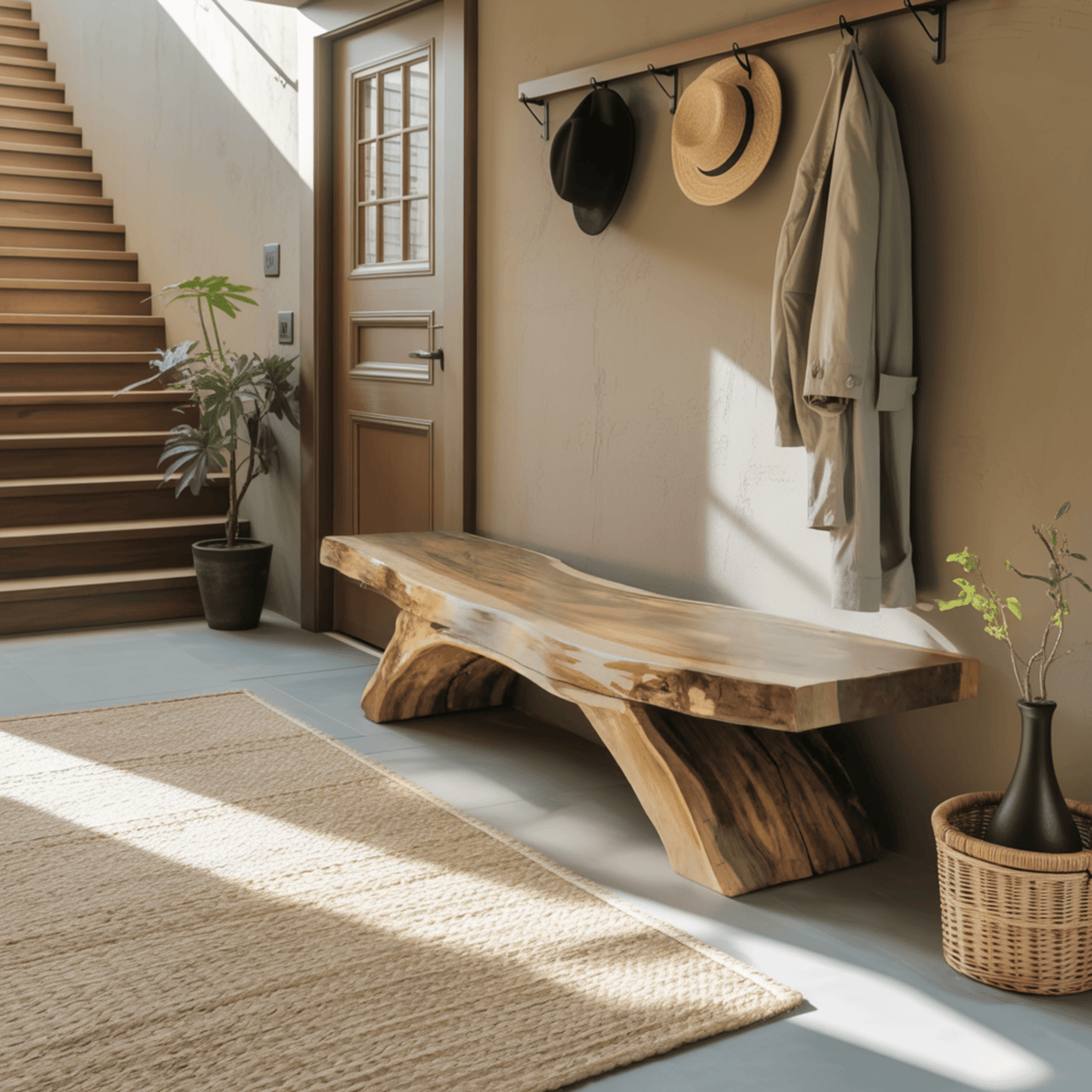 Liora Modern Rustic Live Edge Solid Wood Bench