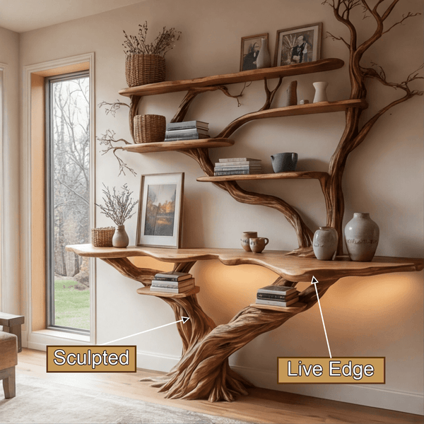 Liorath Live Edge Solid Wood Console Table with Shelves