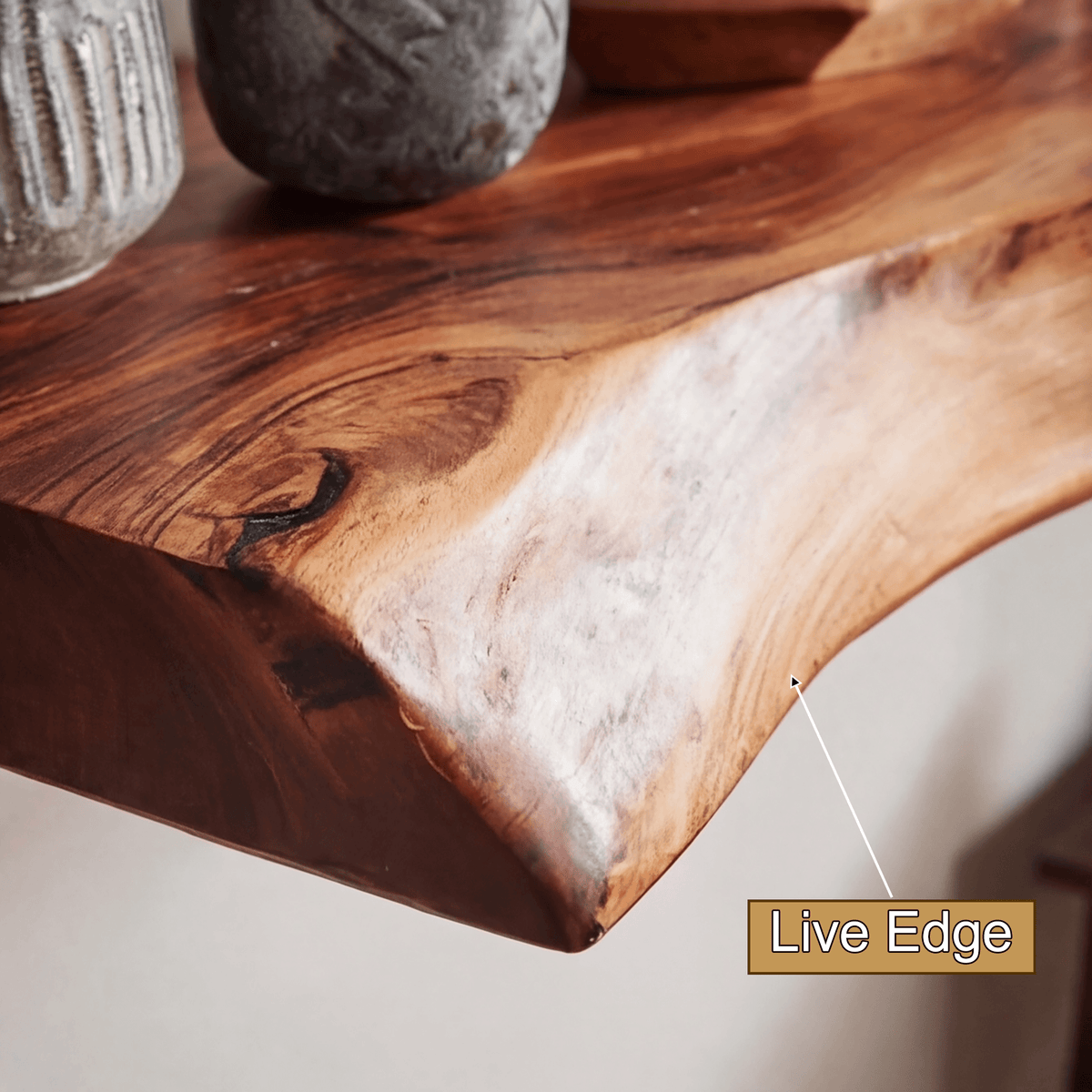 Live Edge Rustic Solid Wood Floating Shelf