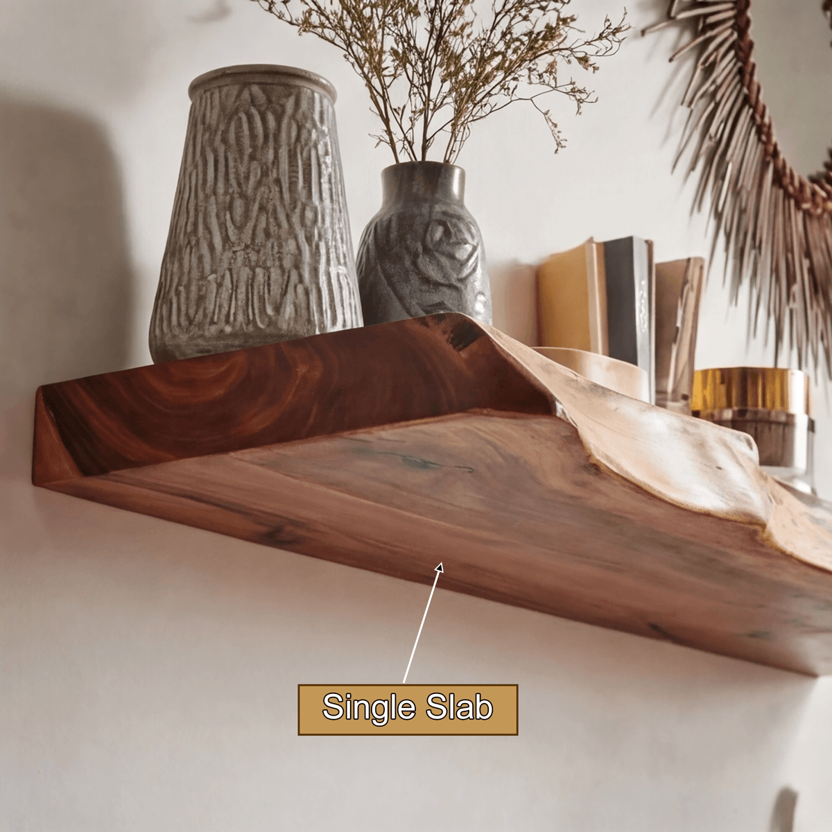 Live Edge Rustic Solid Wood Floating Shelf