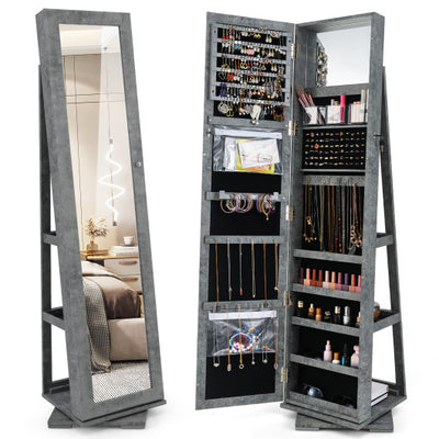360° Rotatable 2-in-1 Lockable Jewelry Cabinet with Full-Length Mirror-Green