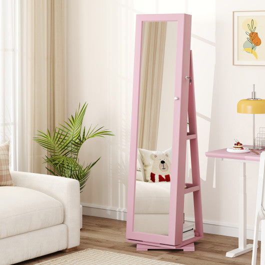 360° Rotatable 2-in-1 Lockable Jewelry Cabinet with Full-Length Mirror-Pink