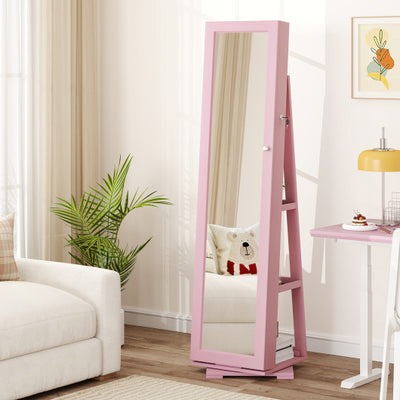 360° Rotatable 2-in-1 Lockable Jewelry Cabinet with Full-Length Mirror-Pink