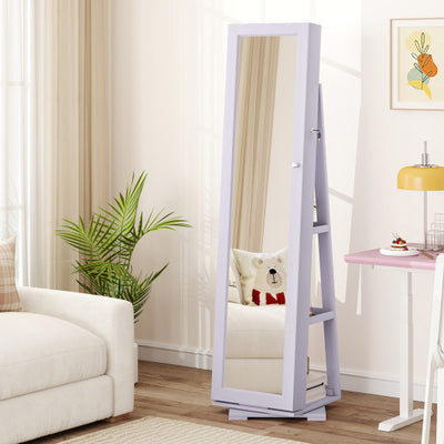 360° Rotatable 2-in-1 Lockable Jewelry Cabinet with Full-Length Mirror-Purple