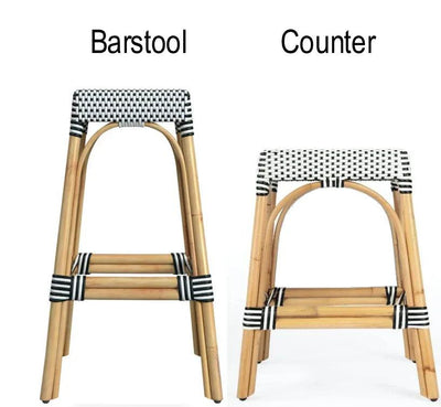 Robias Rectangular Rattan Stool in White and Black Dot