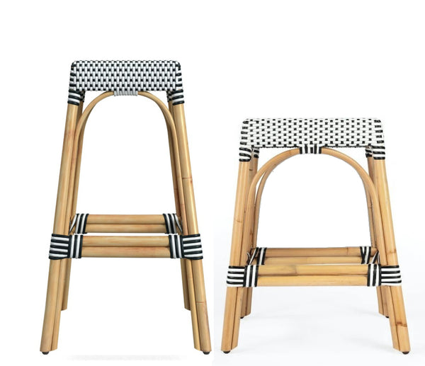Robias Rectangular Rattan Stool in White and Black Dot - Gifts for You 'n Me
