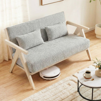 Loveseat Sofa for Small Spaces with Throw Pillows Rubber Wood Frame Padded Seat-Gray