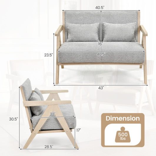 Loveseat Sofa for Small Spaces with Throw Pillows Rubber Wood Frame Padded Seat-Gray
