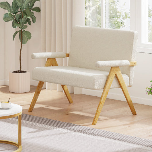 Loveseat Sofa with Armrests and Wooden Legs-Beige