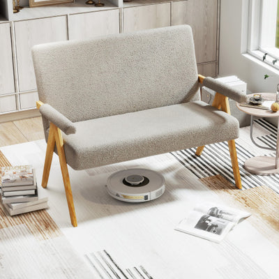 Loveseat Sofa with Armrests and Wooden Legs-Gray