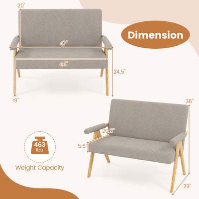 Loveseat Sofa with Armrests and Wooden Legs-Gray