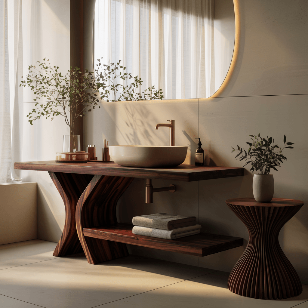 Lunara Flowform Solid Wood Freestanding Bathroom Vanity with Shelves