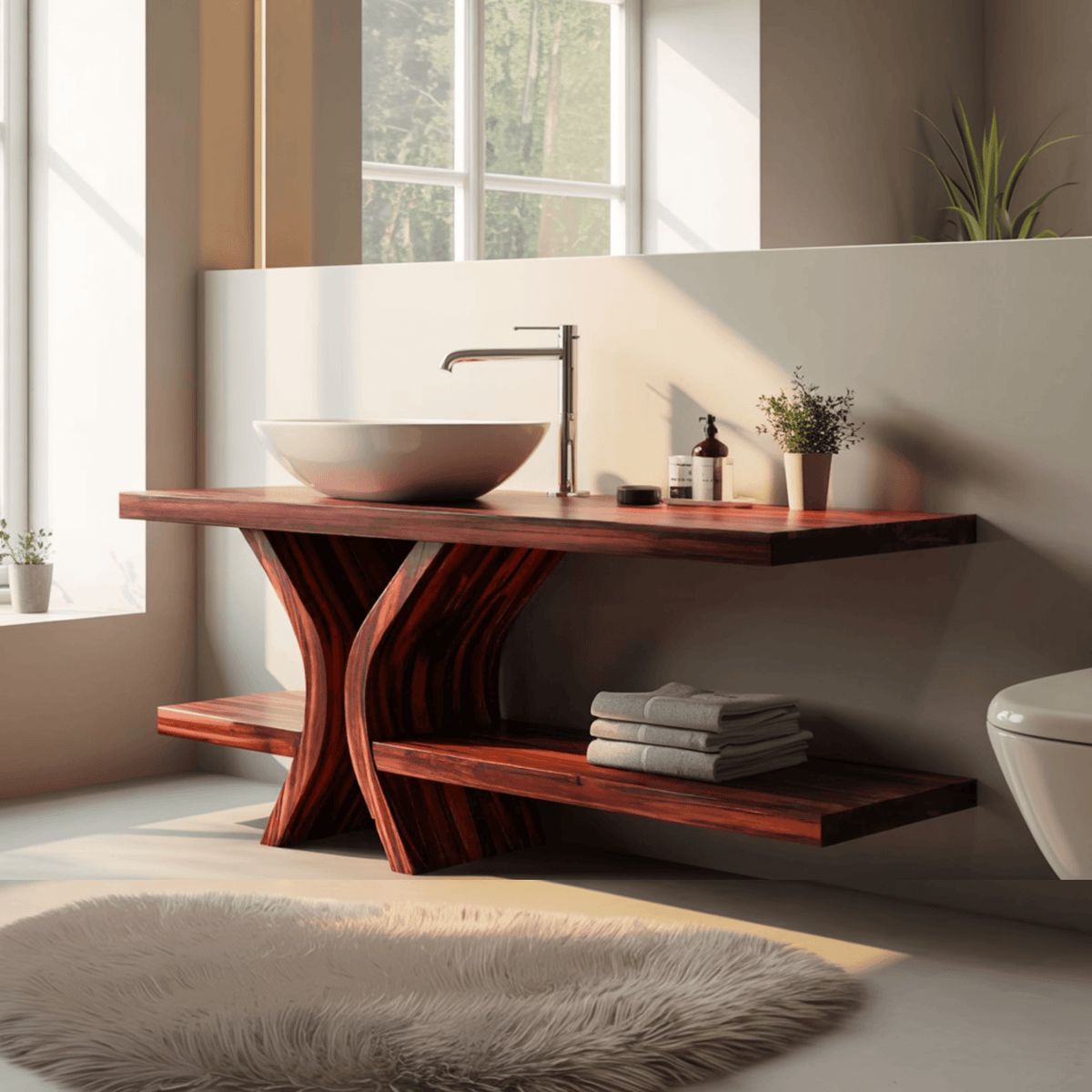 Lunara Flowform Solid Wood Freestanding Bathroom Vanity with Shelves