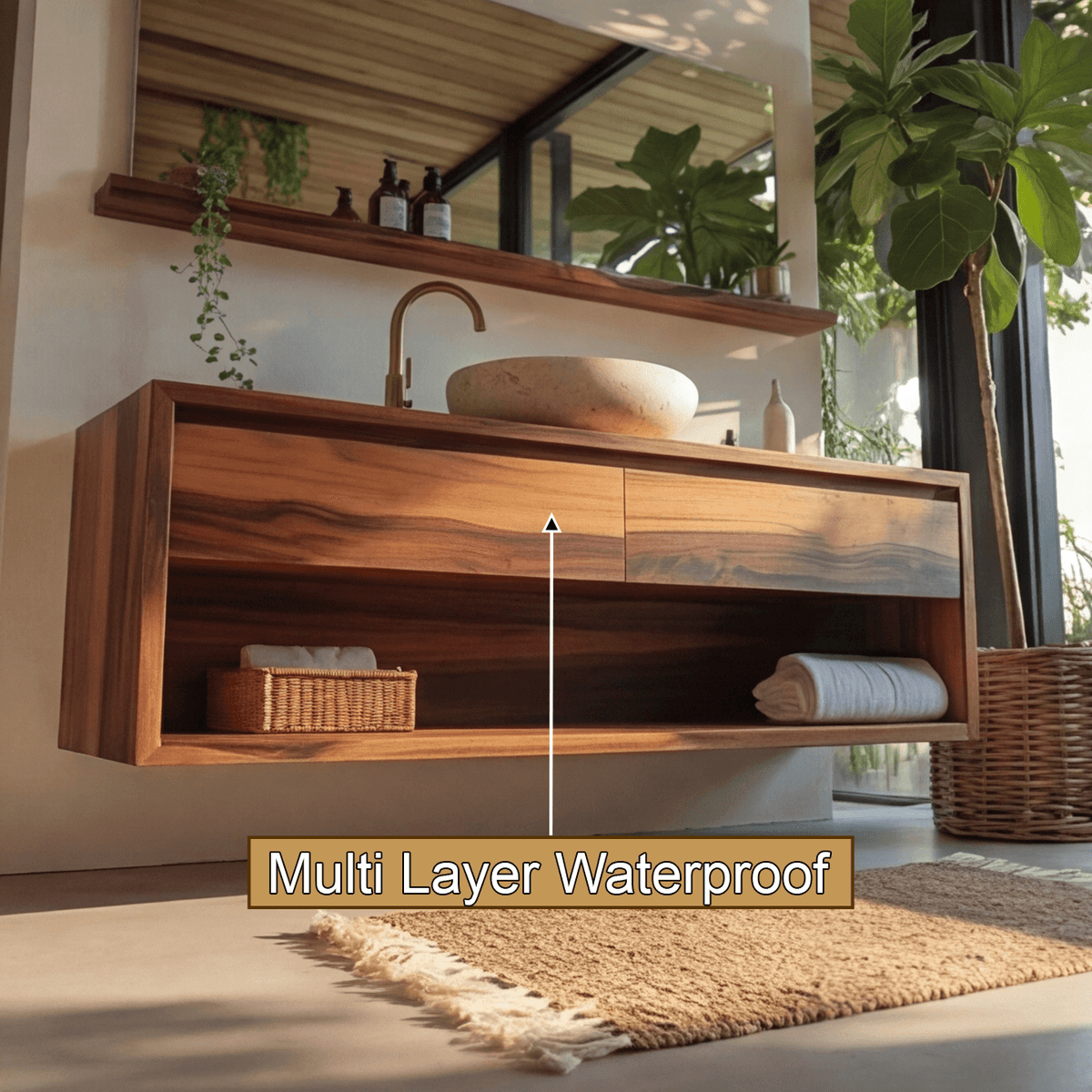 Lunara Minimal Japandi Handcrafted Solid Wood Floating Bathroom Vanity With Drawers