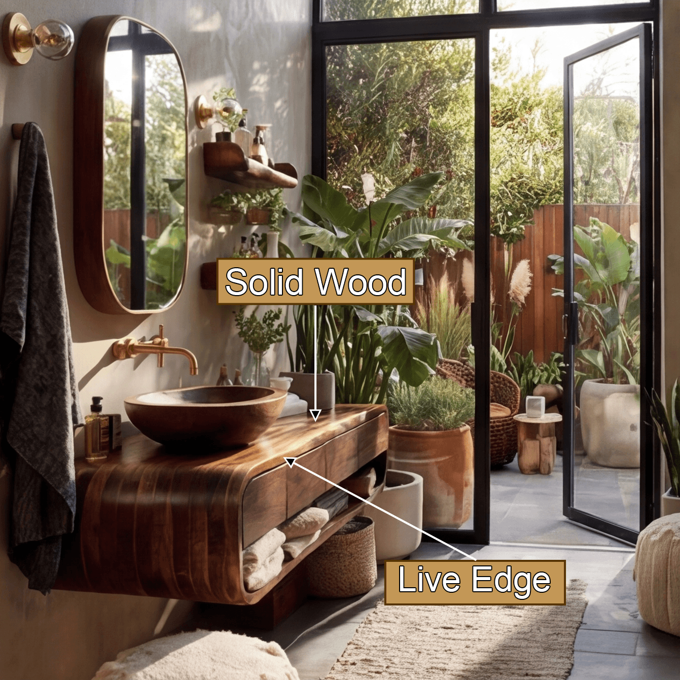 Lunara Sculpted Solid Wood Floating Bathroom Vanity with Drawers