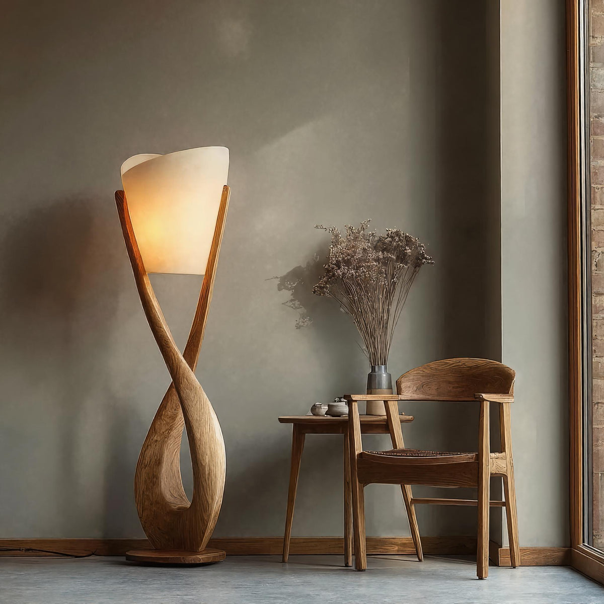 Lunara Sculpted Solid Wood Floor Lamp