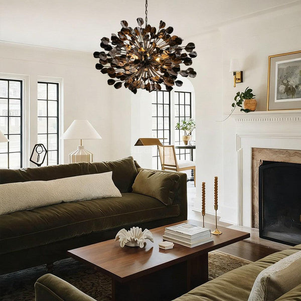 Modern Ceramic Leaf Chandelier Brass