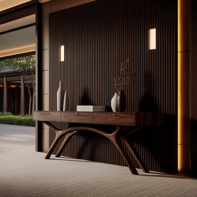 Lunaris Arc Handcrafted Solid Wood Console Table